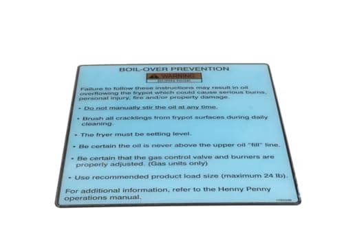 Fits Henny Penny 170333B Label, Boil Over Prevention, GMVELOC for OXE-100, PXE-100