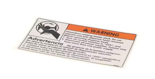 Fits Electro Freeze NC165025 Warning Decal/Label, Hazardous Rotating Beater Shaft, English/Spanish for 30T-RMT, 812, 99T-RMT
