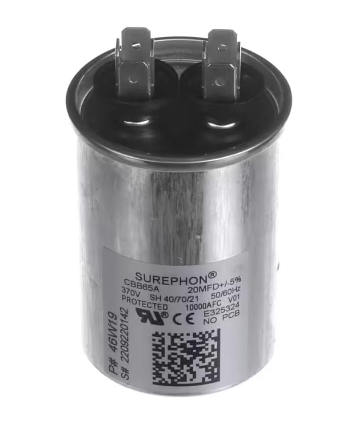Fits Lennox CBB65A 46W19 2209220142 Capacitor, Run, 20MFD, 370V, 50/60HZ, Round for CBX25UH-048-230-01, CBX32M-060-230-6-06, CBX25UH-060-230-01