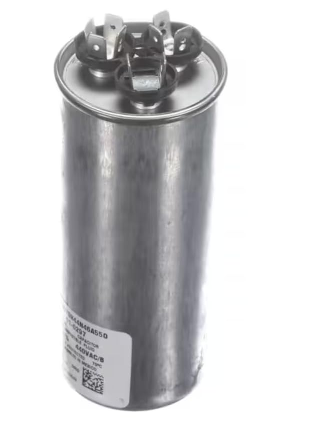 Fits Nortek 328P607DH44N46A550 01-0297 60+7.5uF 0050 32169543 C22.2 NO. 190 Capacitor, Run, Dual, 440 Volt, 50/60HZ, 60 + 7.5uF, Round 01-0297