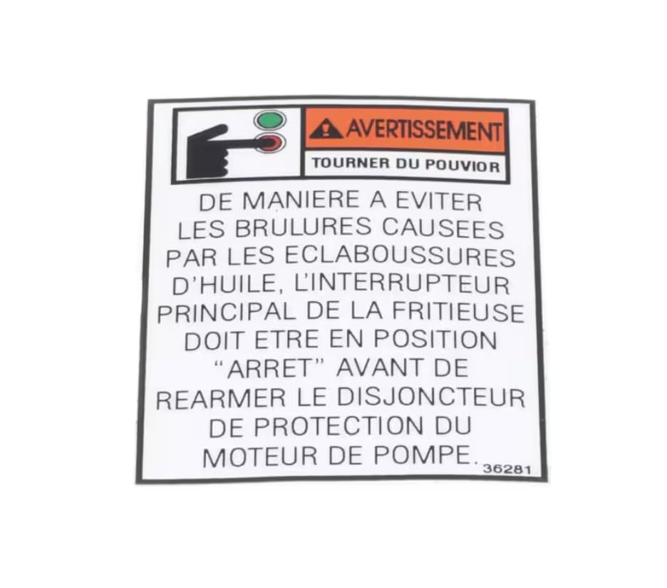 Fits Henny Penny 36281 Label, Waring, Pump Motor, French
