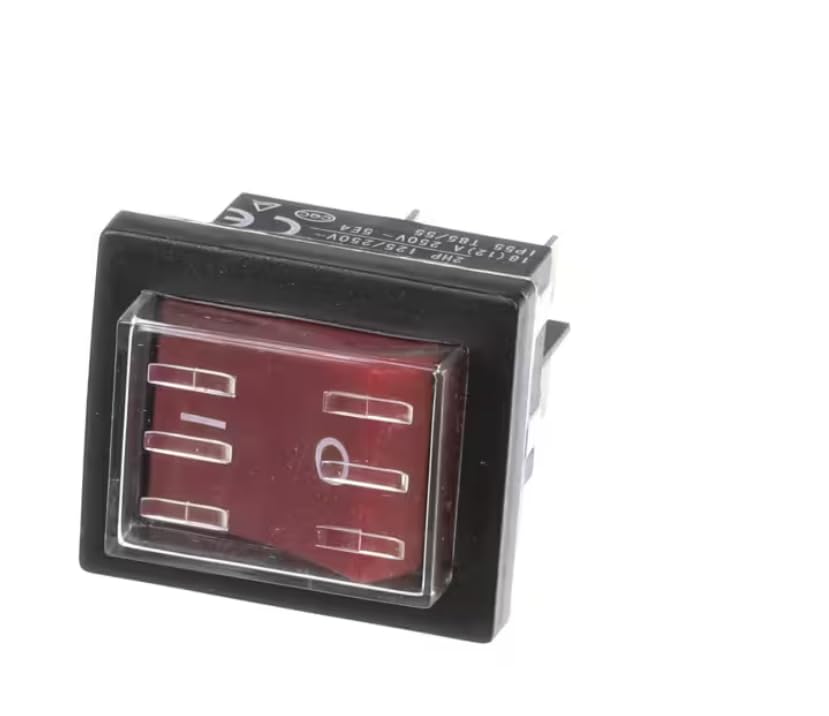 Fits Norpole 20A 2HP 18(12) A 5E4 Rocker Switch with Boot/Cover, Power, Lighted Red, NP1R-PT/NPDC-48B for NE19F, NP1F-27WT, NP2R-G