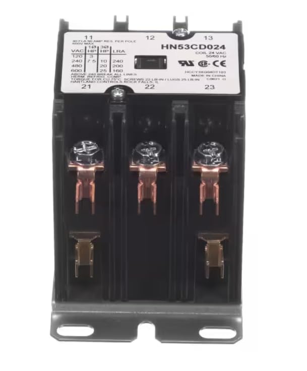 Fits Carrier HVAC C0621 G Contactor, 24 Volt Coil, 50/60HZ, 40 Amp 3 Pole for 48NVT042 600BE, 38TUA036 920, 38AK 008 100