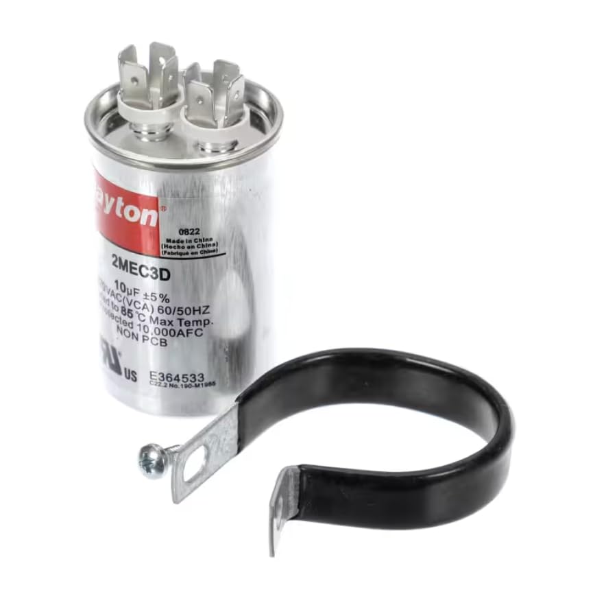 Fits Globe 0822 2MEC3D E364533 190-M1985 Capacitor with Clamp, 10uF + 5%, 370VAC, Round for 131X-WS, CP13, S13