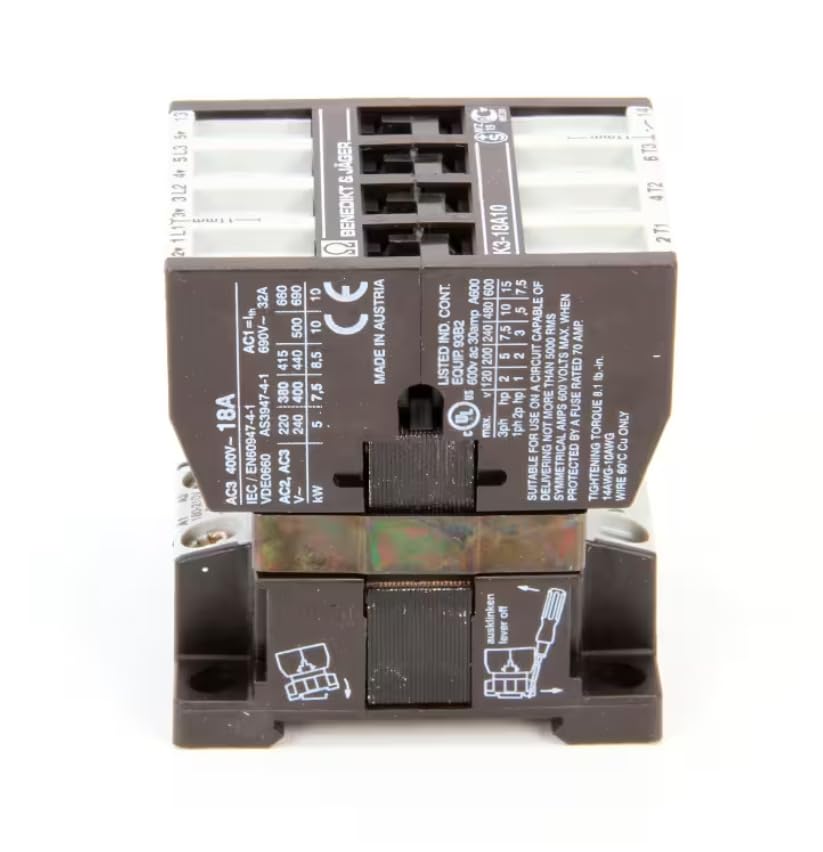 Fits Electrolux Professional 60947-4-1 W200 Contactor, 180-210V, 50HZ/200-240V, 60HZ for AOS202ETV1, WT65H, XHT8I