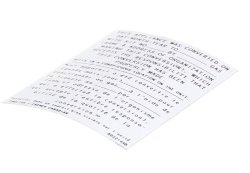 Fits Frymaster 8022144B Label, Gas Conversion Information