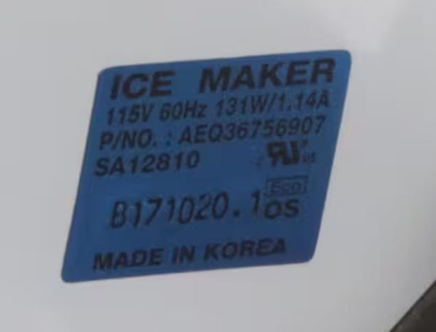 LG AEQ36756907, SA12810, B171020.1, 115V, 60HZ, 131W/1.14A, Ice Maker Kit Assembly