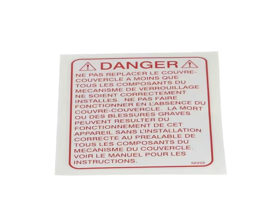 Fits Henny Penny 52203 Label, Lid Danger, French for PFE-58X, PFE-591, PFE-59X