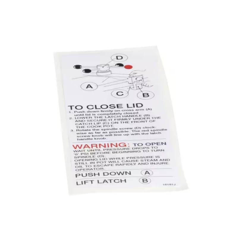 Fits Henny Penny 16181J Label/Decal, Lid Operating Intructions for PFG-600, PQE-500