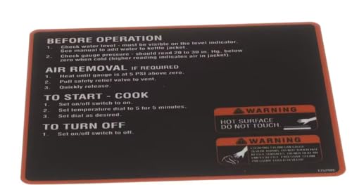 Fits Groen 175298C Decal, Operating INST, Classic CTRL, ELE for DEES-40, DEES-40A, DEES-40C