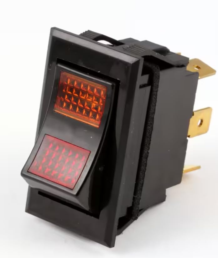 Fits BKI 10A 125VAC 3/4 HP 1247 R Rocker Switch, Lighted, DPDT, 15A, 250V for ALF-F, FKG-FC, PDC Models