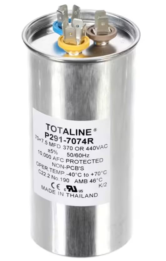Fits Carrier HVAC P291-7074R Run Capacitor, 70 + 7.5MFD, 370/440V, 50/60HZ