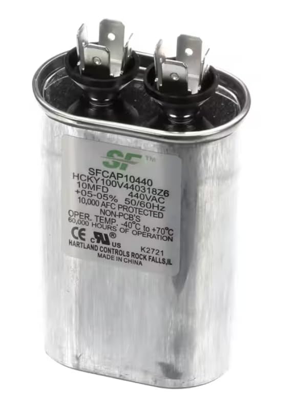 Fits Trane 60,000 Hours of Operation CE Cru®us K2721 Hartland Controls Rock Falls,IL Made in China 202109026 Capacitor, Run, 10MFD, 440 Volt, 50/60HZ, Oval for 4WCC4060A1000AA, TDD Series, TUD Series