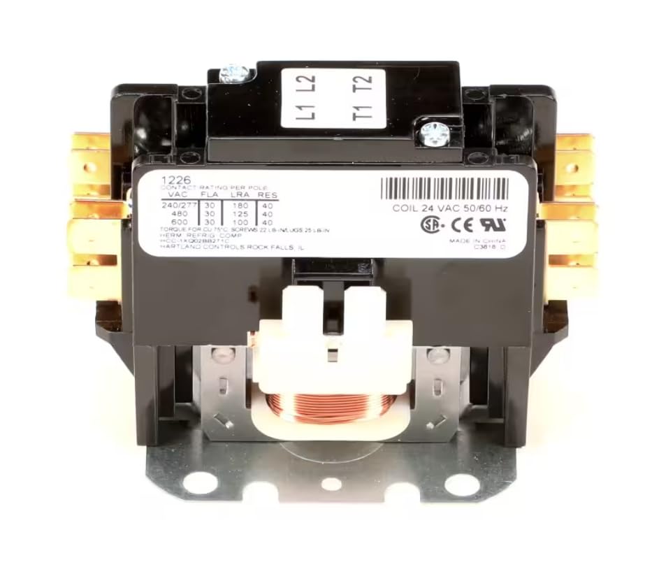 Fits York 1226 C3818 Contactor, 24V Coil, 50/60HZ, 30A, 1 Pole with Shunt for 1821030/A, 1821024/A, 1821030/B