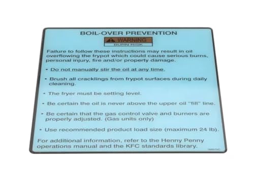 Fits Henny Penny 168575C Decal, Boil-Over Prevention for OXE-100