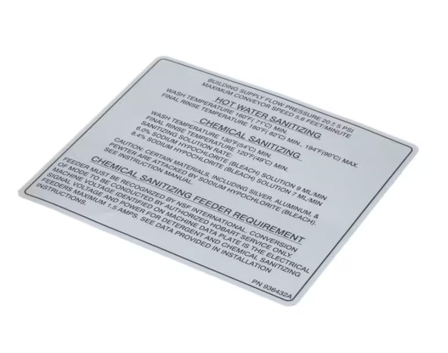 Fits Hobart 936432A Label/Decal, Instruction-Sanitizing for CL64, CL44E, CL44eR