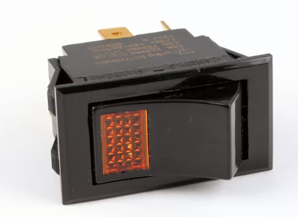 Fits Southbend Range 1233 R 10A 250VAC 15A 125 VAC 1/2 HP 125-250 VAC Rocker Switch, Amber Lighted, 115V for 424E, 4361A, 436A