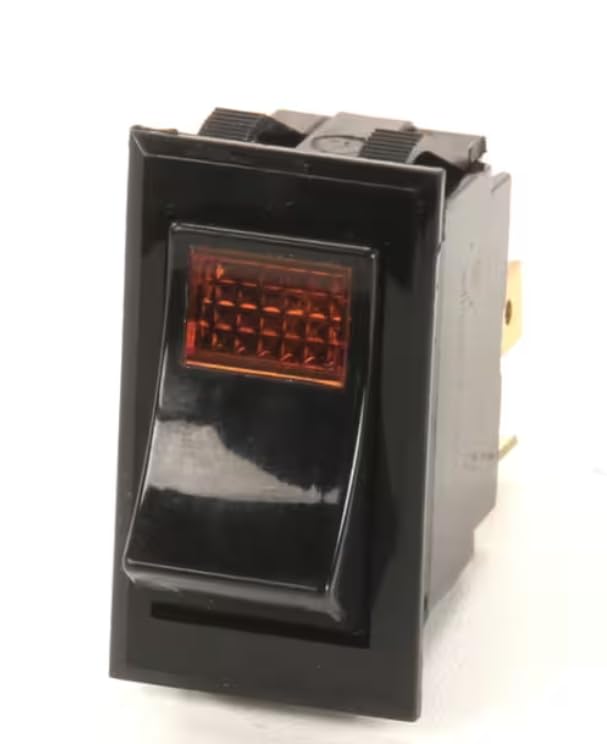 Fits Hobart 14473 10A 250VAC 15A 125VAC 1/2 HP 1319 R Switch, On/Off, Rocker, Lighted Amber, 115V for C44AW, FT800, FTM800