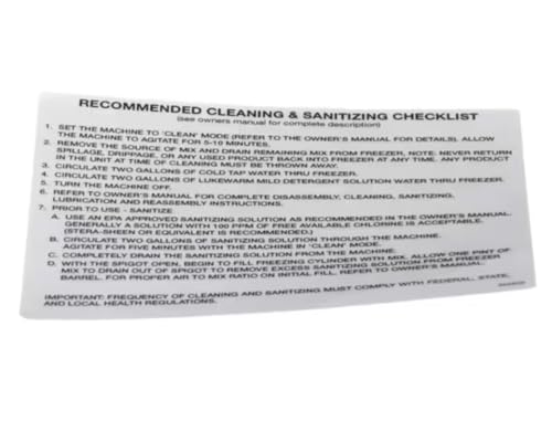 Fits Stoelting 324509 Decal/Label, Cleaning & Sanitizing, Soft Serve/Shake for M202-209A, SO318, F231-109I2YG2AD2WF
