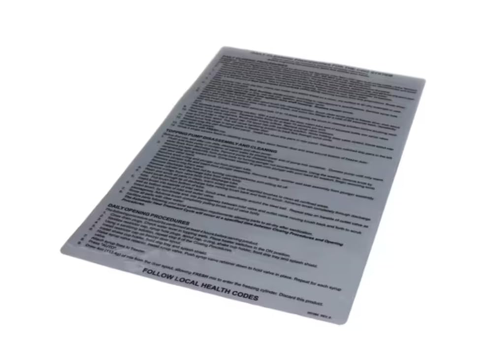 Fits Taylor 057064 REV. 0 Decal, Daily Cleaning/Opening Procedures, C602