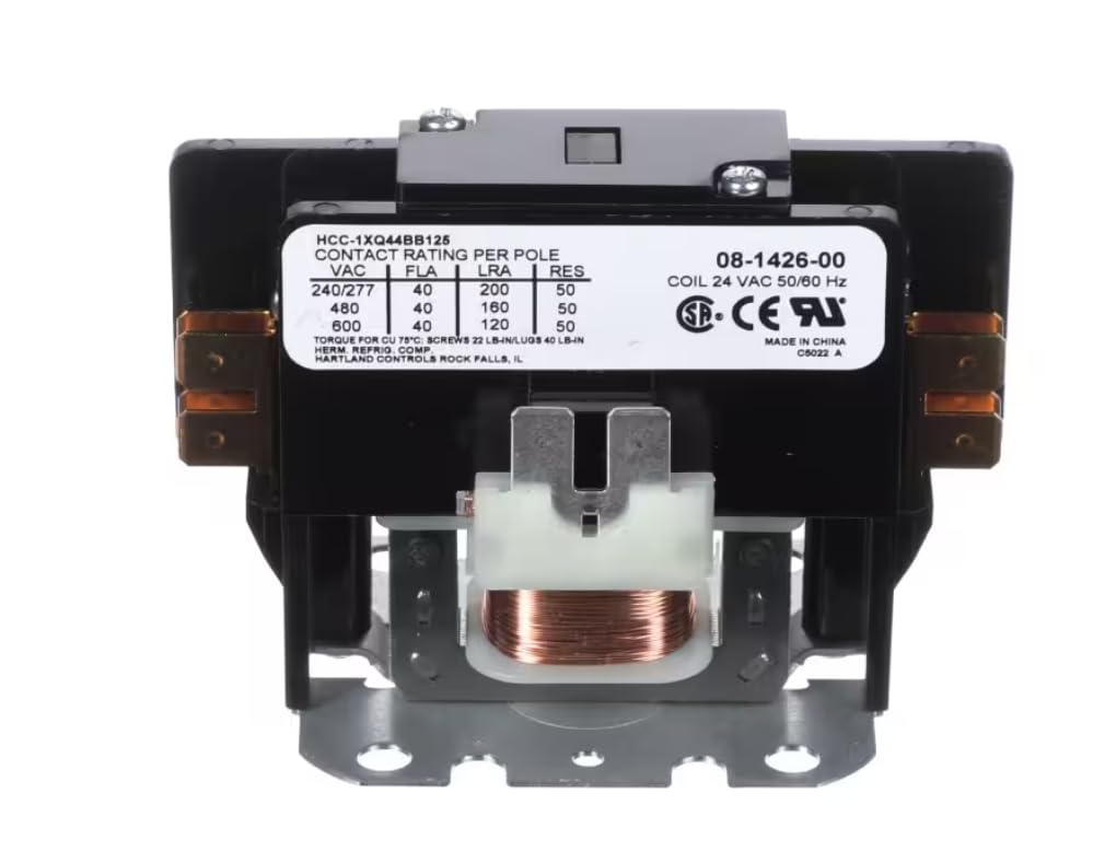 Fits York 08-1426-00 Contactor, 1 Pole, 24VAC 50/60HZ Coil, 40FLA, 50A RES for ZJ102E18G4B5ACJTR3, ZJ120E24R4B5ACBTR3, ZJ102E36R4D5ACLTR3